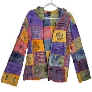 Rising‎ International Mens 3X Patchwork Tie Dye Sun Hoodie Zip Up Jacket FLAWED